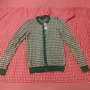 Ann Taylor Green Houndstooth Sweater Cardigan